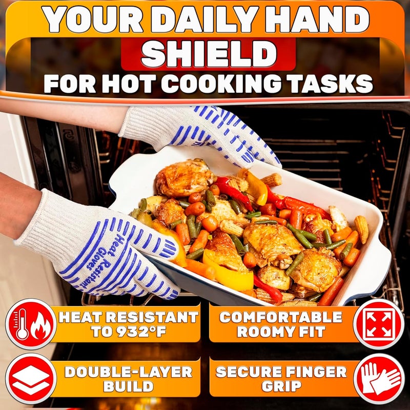 V TOWER Heat Resistant Gloves - Aramid Oven Gloves with Fingers for Cooking & Grilling, Lightweight BBQ Gloves with Cotton Lining, Non-Slip 9.45x3.94 Kitchen Mitts for Baking & Frying, Kitchen Gift for Chefs - Image 4